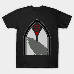 Gothic pointed arch - black raven in window T-Shirt